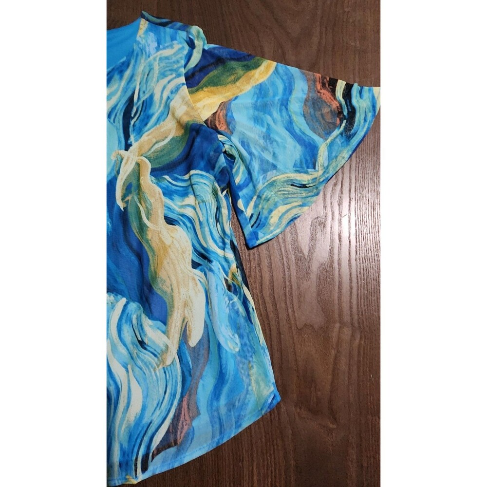 Antthony Womens Top Large Abstract  Blue Yellow Multicolor  Casual Tunic - Picture 4 of 11